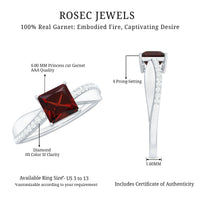 Princess Cut Garnet Solitaire Engagement Ring with Diamond