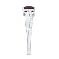 Princess Cut Garnet Solitaire Engagement Ring with Diamond