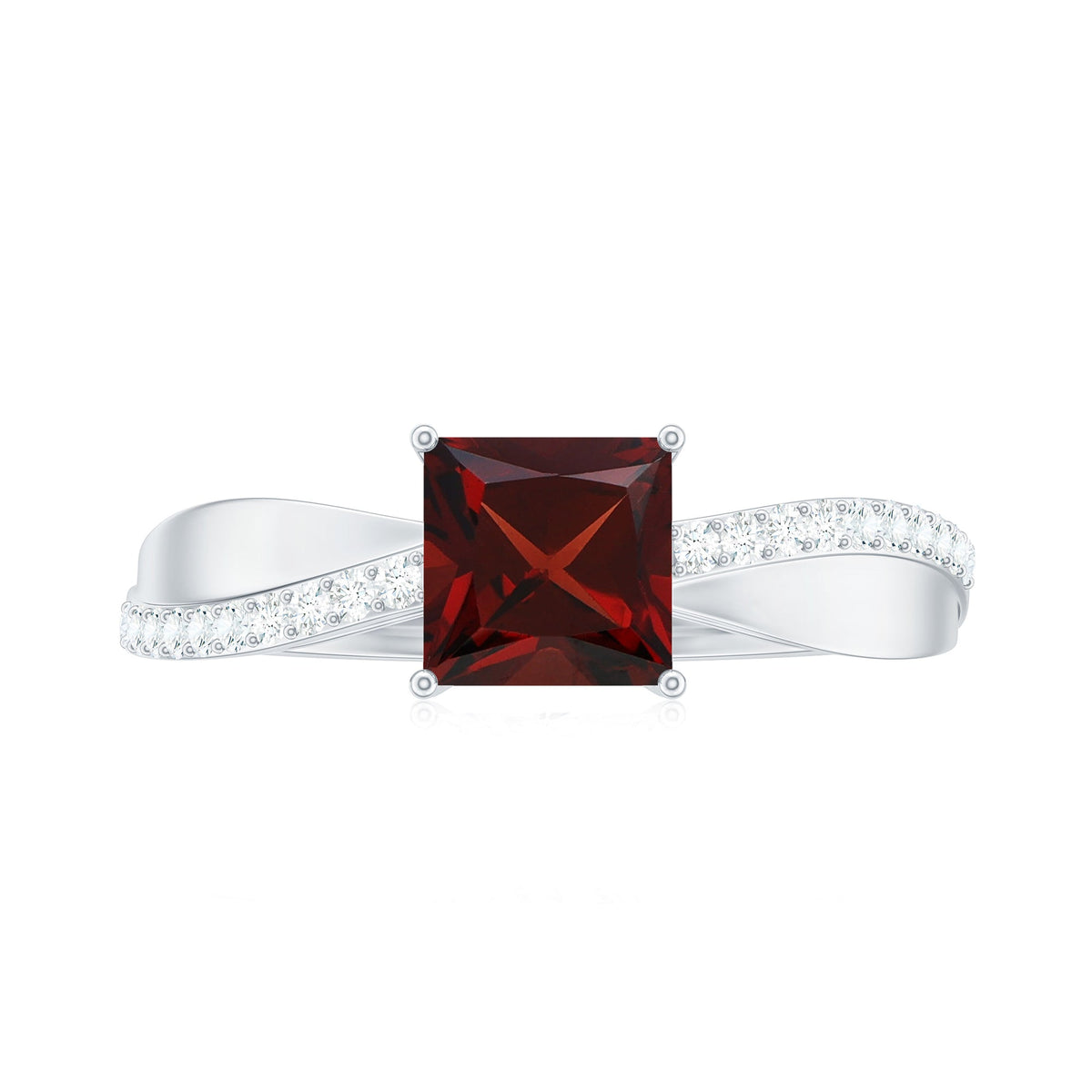 Princess Cut Garnet Solitaire Engagement Ring with Diamond