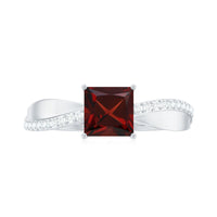 Princess Cut Garnet Solitaire Engagement Ring with Diamond