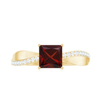 Princess Cut Garnet Solitaire Engagement Ring with Diamond