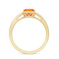 Princess Cut Fire Opal Solitaire Engagement Ring with Diamond