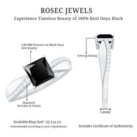 5mm Princess Cut Black Onyx Solitaire Engagement Ring with Diamond
