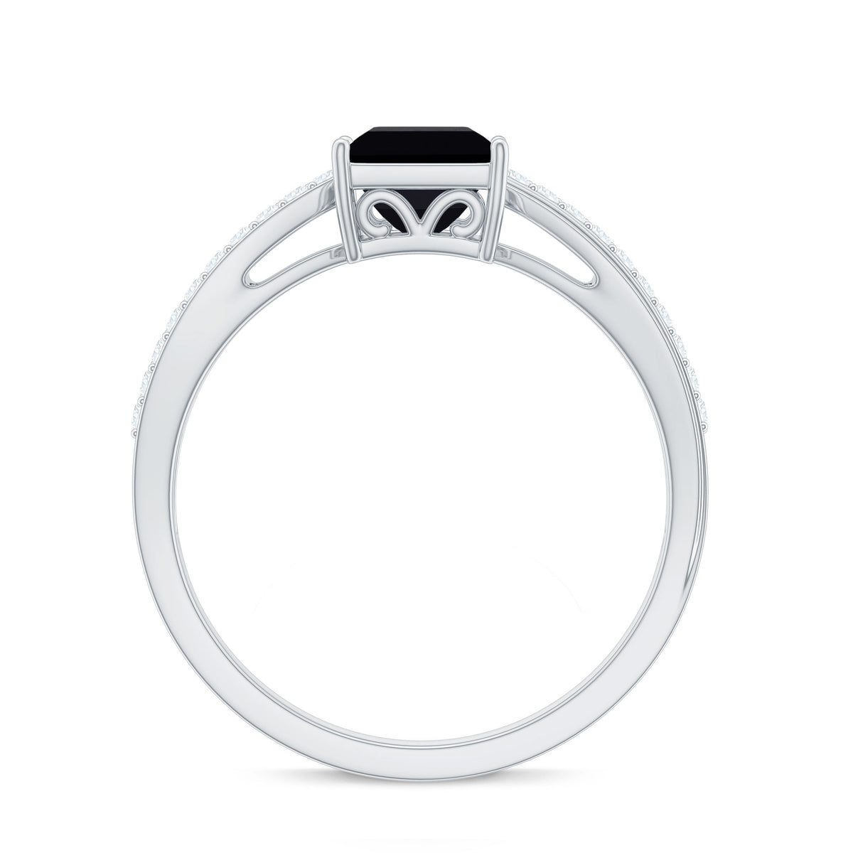 5mm Princess Cut Black Onyx Solitaire Engagement Ring with Diamond
