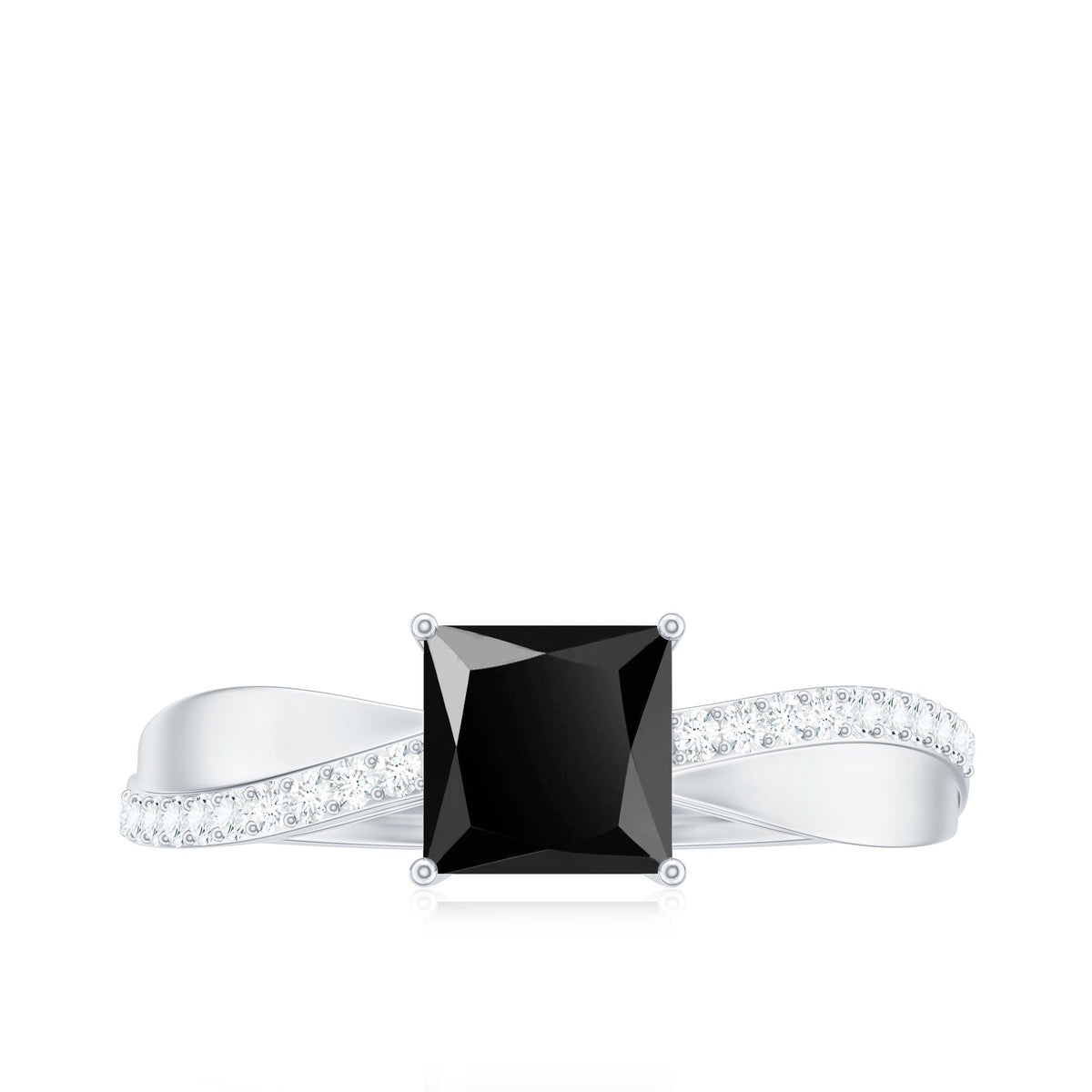 5mm Princess Cut Black Onyx Solitaire Engagement Ring with Diamond