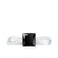 5mm Princess Cut Black Onyx Solitaire Engagement Ring with Diamond
