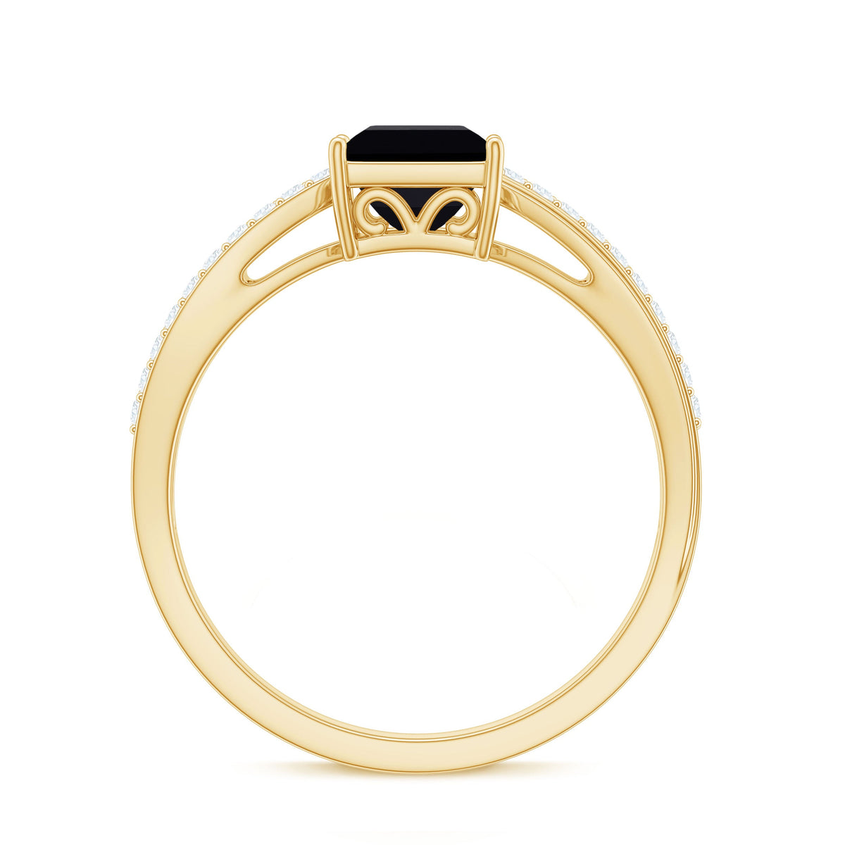 5mm Princess Cut Black Onyx Solitaire Engagement Ring with Diamond