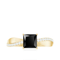 5mm Princess Cut Black Onyx Solitaire Engagement Ring with Diamond