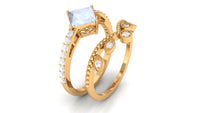 Princess Cut Moonstone Vintage Ring Set with Diamond