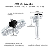 5mm Princess Cut Black Onyx Engagement Ring with Diamond Wedding Band