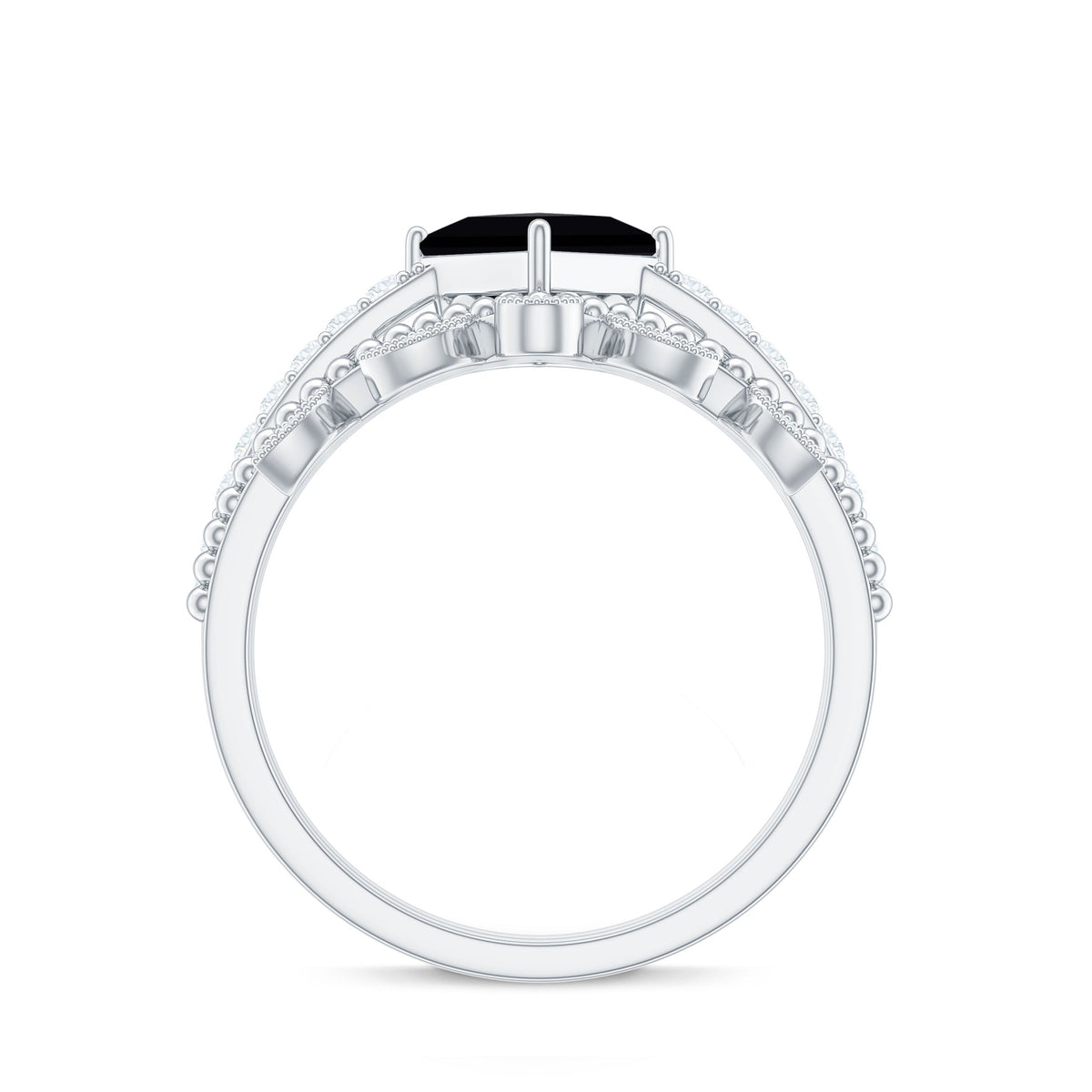 5mm Princess Cut Black Onyx Engagement Ring with Diamond Wedding Band