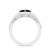 5mm Princess Cut Black Onyx Engagement Ring with Diamond Wedding Band