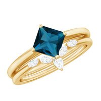 Princess Cut London Blue Topaz Designer Wedding Ring Set for Women