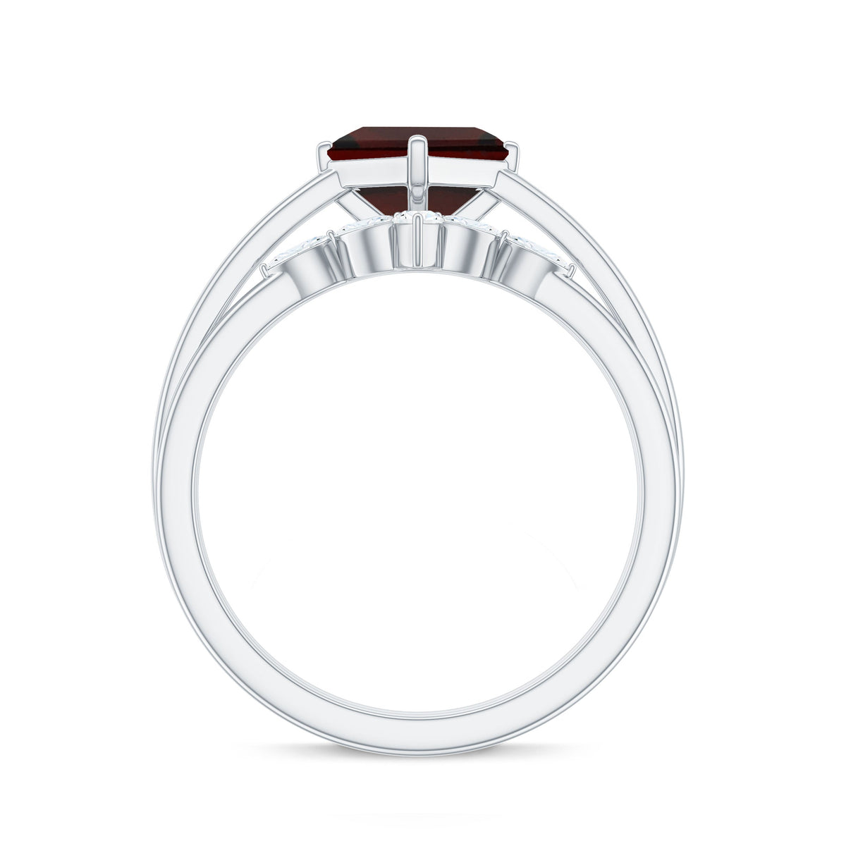 6MM Princess Cut Garnet Solitaire Bridal Ring Set with Diamonds