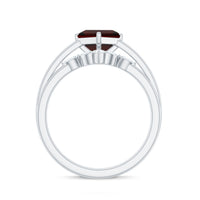 6MM Princess Cut Garnet Solitaire Bridal Ring Set with Diamonds