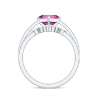 Princess Cut Pink Tourmaline Solitaire Ring Set with Diamond