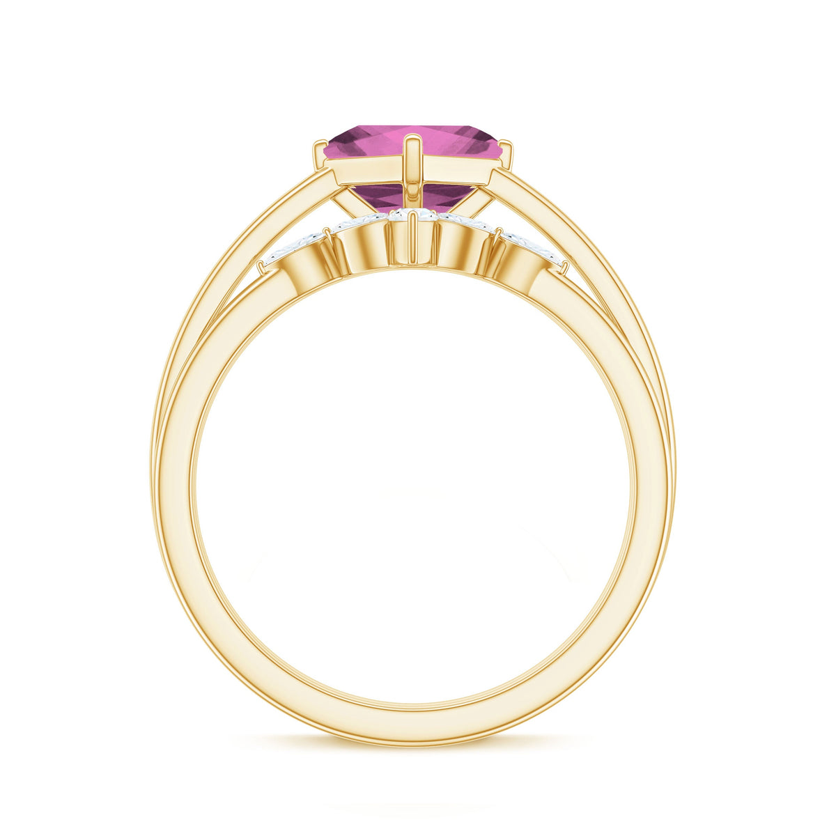 Princess Cut Pink Tourmaline Solitaire Ring Set with Diamond
