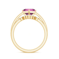 Princess Cut Pink Tourmaline Solitaire Ring Set with Diamond