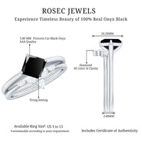 5mm Princess Cut Black Onyx Solitaire Rings Set with Diamond Enhancer
