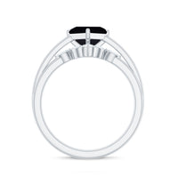 5mm Princess Cut Black Onyx Solitaire Rings Set with Diamond Enhancer