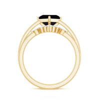 5mm Princess Cut Black Onyx Solitaire Rings Set with Diamond Enhancer