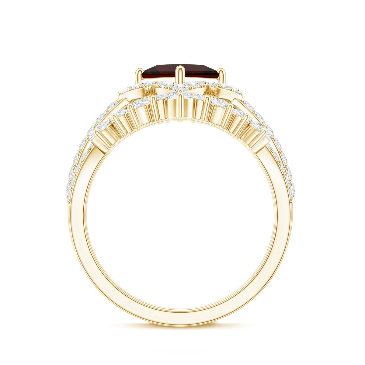 Princess Cut Garnet Designer Wedding Ring Set with Moissanite