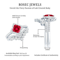 3.25 CT Designer Created Ruby and Moissanite Wedding Ring Set