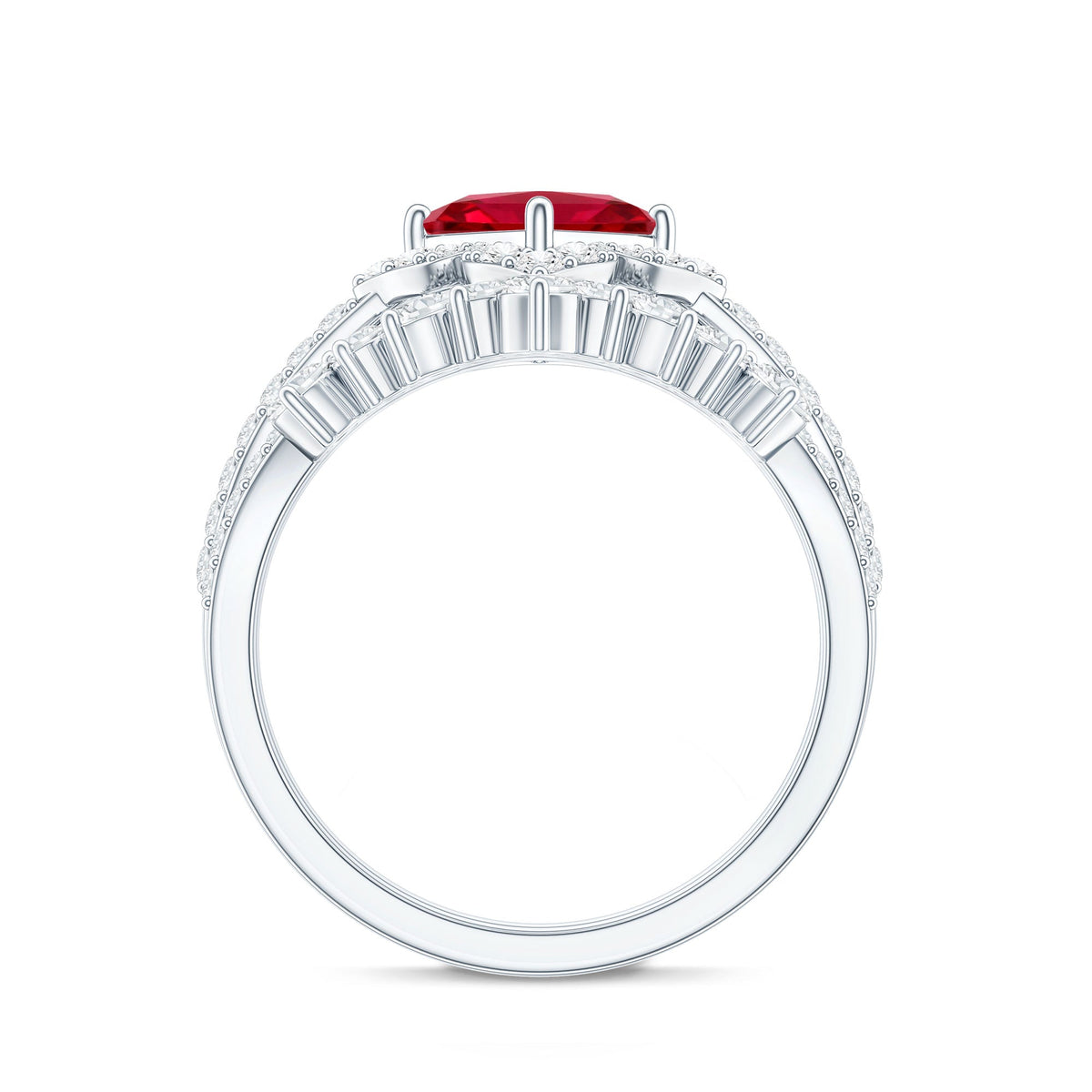3.25 CT Designer Created Ruby and Moissanite Wedding Ring Set