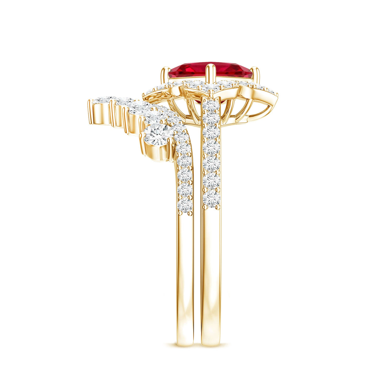 3.25 CT Designer Created Ruby and Moissanite Wedding Ring Set