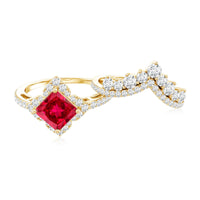 3.25 CT Designer Created Ruby and Moissanite Wedding Ring Set