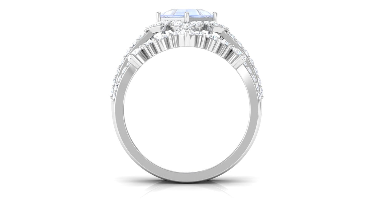 Moonstone and Moissanite Statement Wedding Ring Set