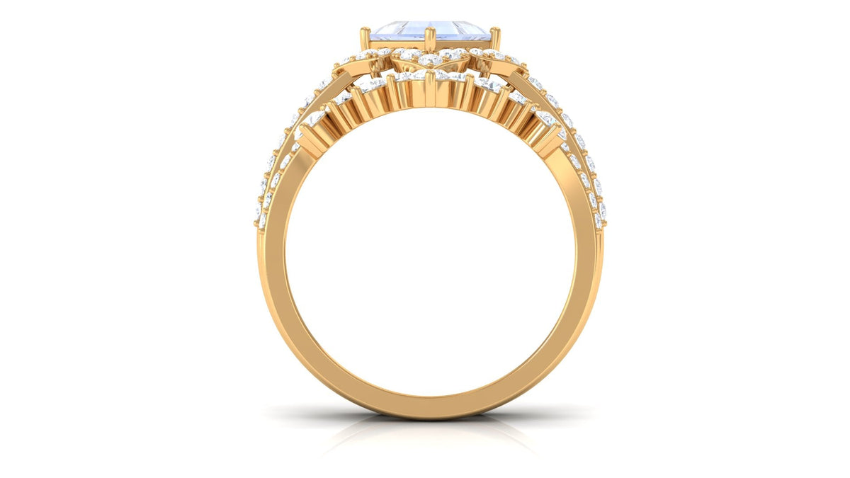 Moonstone and Moissanite Statement Wedding Ring Set