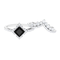 0.5 Carat Black Onyx and Moissanite Statement Wedding Ring Set