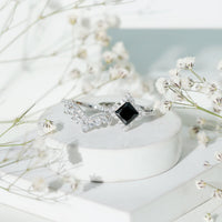 0.5 Carat Black Onyx and Moissanite Statement Wedding Ring Set