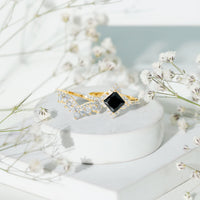 0.5 Carat Black Onyx and Moissanite Statement Wedding Ring Set