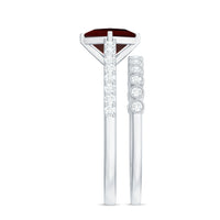 Princess Cut Garnet and Diamond Wedding Ring Set for Women