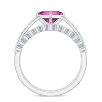1 Carat Princess Cut Pink Tourmaline Ring with Diamond Wedding Band