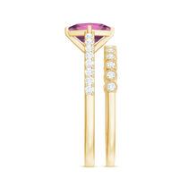 1 Carat Princess Cut Pink Tourmaline Ring with Diamond Wedding Band
