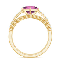 1 Carat Princess Cut Pink Tourmaline Ring with Diamond Wedding Band