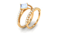 Solitaire Moonstone and Diamond Ring Set