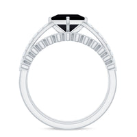 5mm Princess Cut Black Onyx Wedding Rings Set with Diamond Band