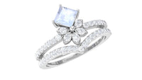 Princess Cut Moonstone and Diamond Flower Ring Set