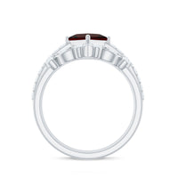 Vintage Looking Princess Cut Garnet and Diamond 3 Piece Wedding Ring Set
