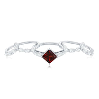 Vintage Looking Princess Cut Garnet and Diamond 3 Piece Wedding Ring Set