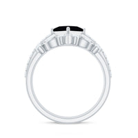 Genuine Princess Cut Black Onyx Bridal Rings Set with Diamond