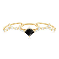 Genuine Princess Cut Black Onyx Bridal Rings Set with Diamond