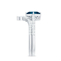 6mm Princess Cut London Blue Topaz and Diamond Wedding Ring Set