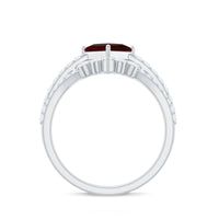 Natural Princess Cut Garnet Diamond Wedding Bridal Ring Set