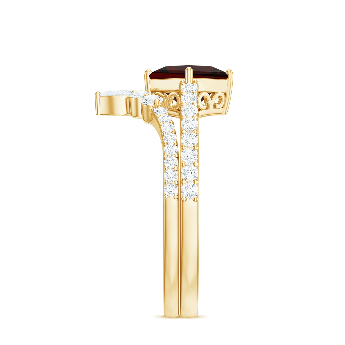 Natural Princess Cut Garnet Diamond Wedding Bridal Ring Set