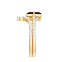 Natural Princess Cut Garnet Diamond Wedding Bridal Ring Set